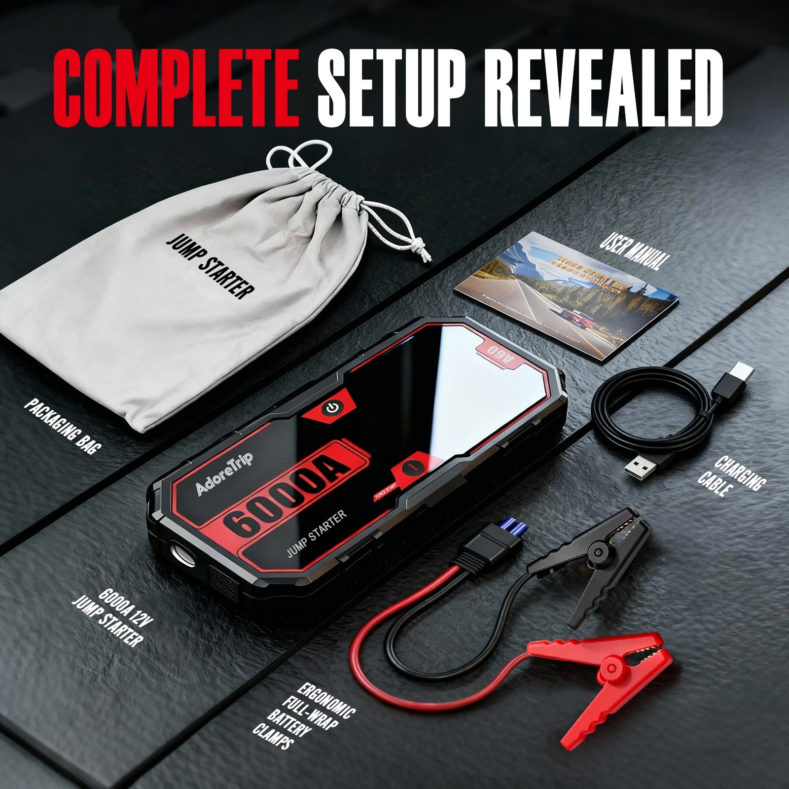 Car 6250A 30000mAh Portable 12V  Jump Starter Power Bank 12V Auto Battery Charger Booster Starting Device