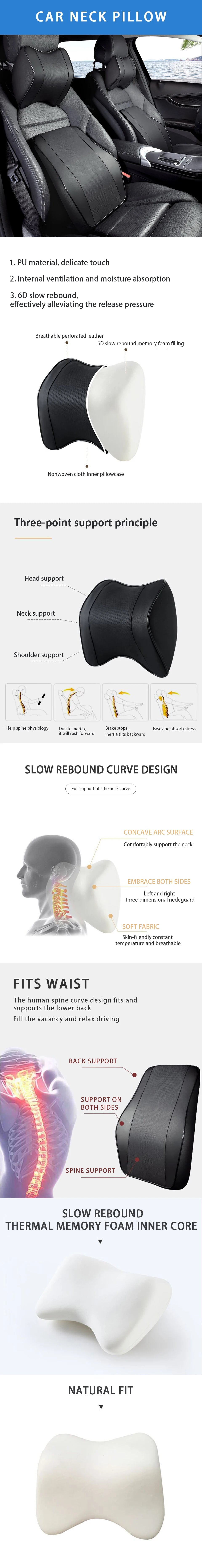 Car Neck Headrest Pillow Support Cushion Car Breathable Memory Foam Slow Rebound Guard Car Lumbar Pillow Car Accessories