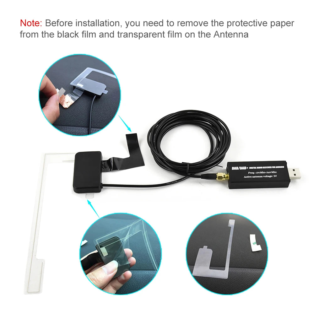Podofo DAB Stereo Receiver In Car Antenna Digital DAB+ Adapter Tuner Box Audio USB Amplified Loop Antenna For Android Car Radio