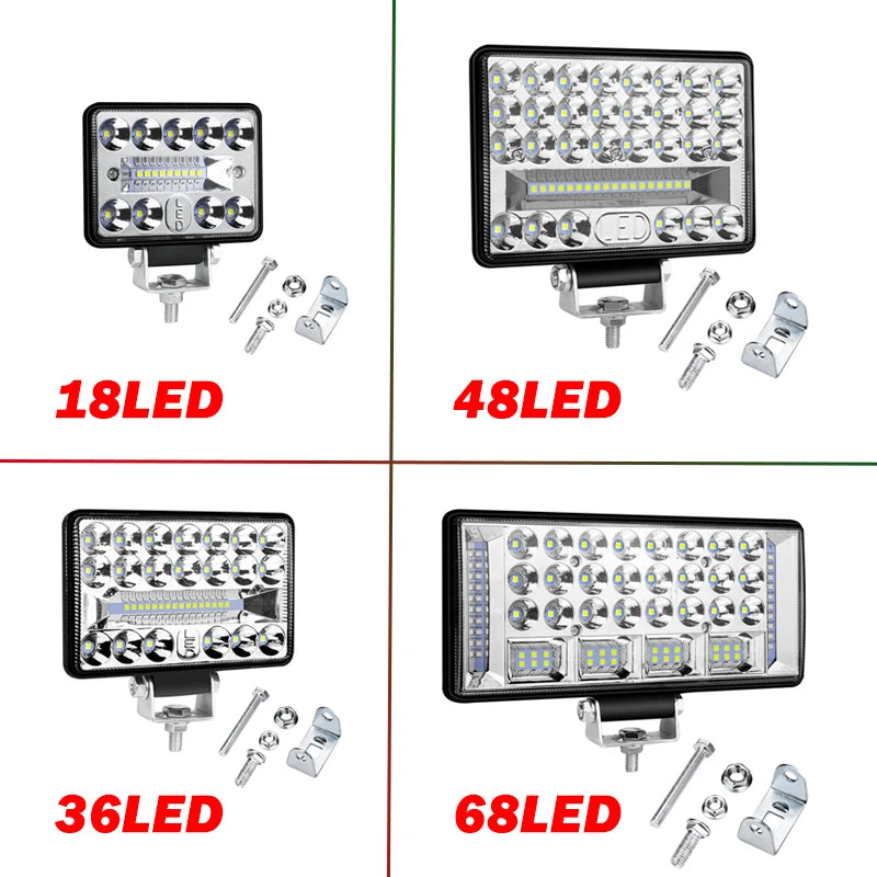 ALFU 2/1PCS 18/36/48/68 LED Waterproof 200W LED Work Light Bar Flood Spot Combo Driving Lamp Car Truck Offroad
