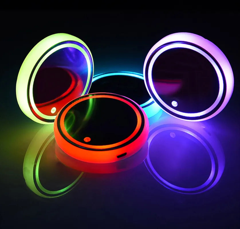 Customize 2 Pcs 7 Colors Car LED Cup Holder Light Mats Car Coasters Bottle Atmosphere Light Backlight LED Cup Holder Pads