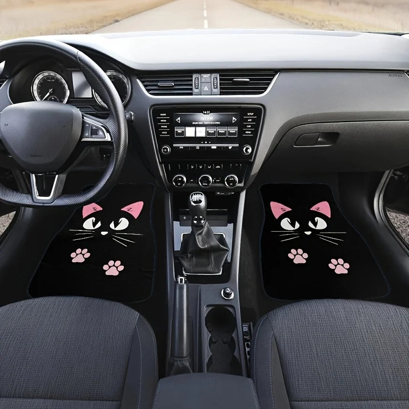 2/4pcs Car Anti-skid Mats,Car Carpets,Cute Cartoon Cat Printed Car Floor Mats,Suitable for The Front and Rear Seats of Most Cars