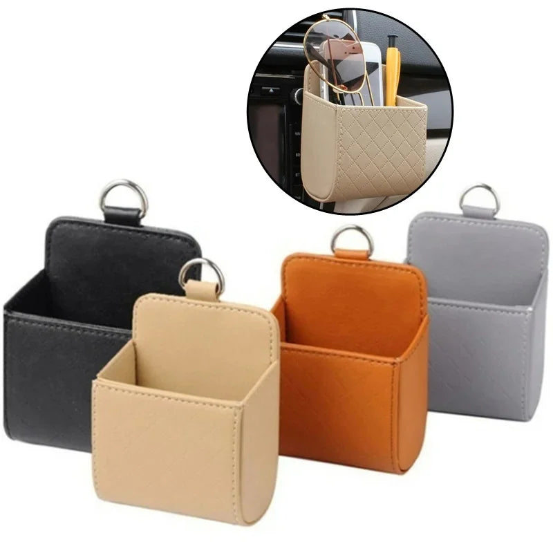 Universal Car Air Outlet Hanging Storage Box Air Vent Dashboard Tidy Hanging Leather Organizer Box Phone Holder Car Accessorie