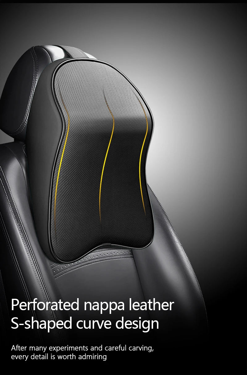 3D Nappa Leather Memory Foam Headrest Car Neck Pillow Support Neck Rest Pillow for Car Pain Relief Travel Neck Support