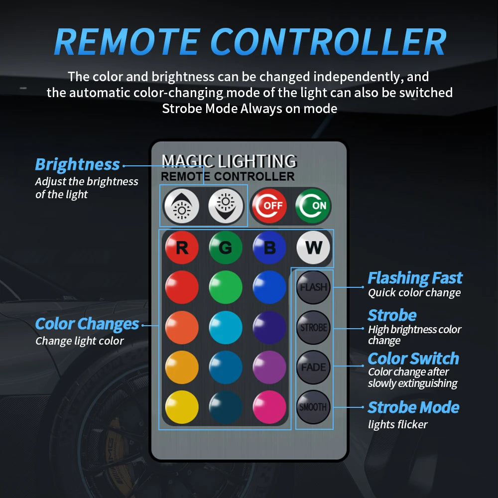 2pcs LED Car RGB Fog Lights LED H7 H1 H3 H4 H11/H8/H9 9005/HB3 9006/HB4 H27/880 H27/881 Headlight DRL Lamps With Remote Control