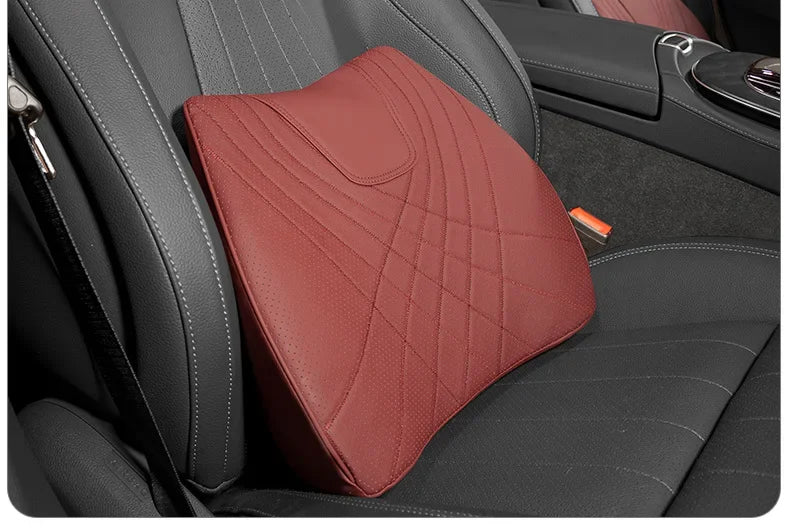 Car Neck Pillow Memory Foam Leather Auto Headrest And Back Cushion Set Seat Lumbar Waist Support Sewing Head Protective Cover
