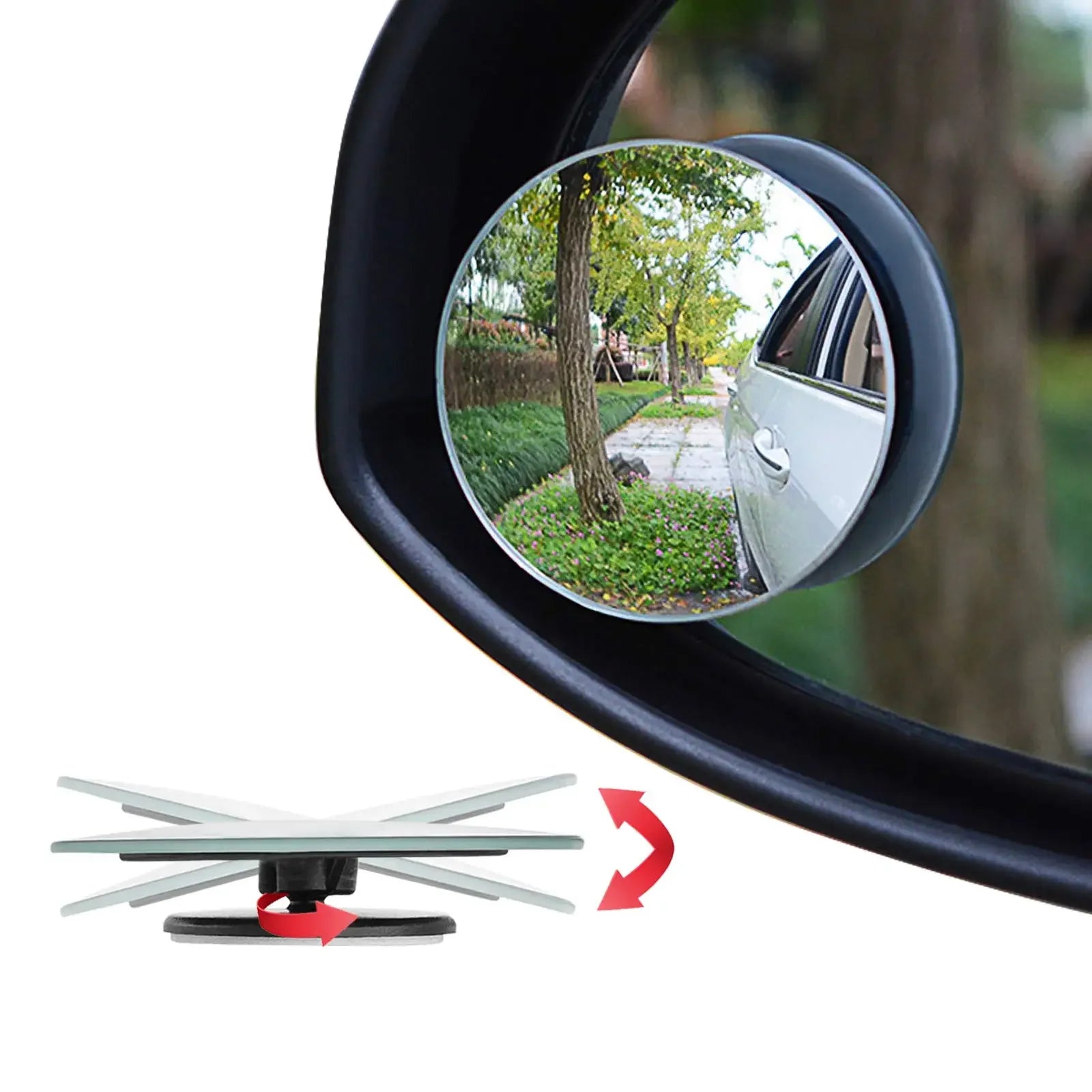 2PCS Round Frame Convex Blind Spot Mirror Safety Driving Wide-angle 360 Degree Adjustable Clear Rearview Mirror Car Accessories