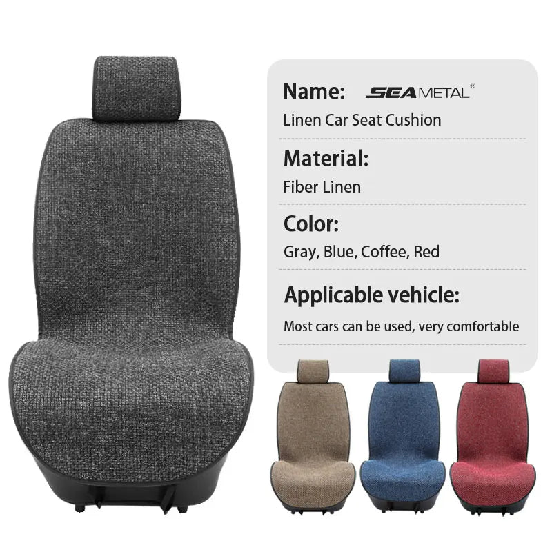 SEAMETAL Flax Car Seat Cover Breathable Sweatproof Linen Car Seat Cushion with Backrest Pad 4-Season Universal for 98% Vehicles
