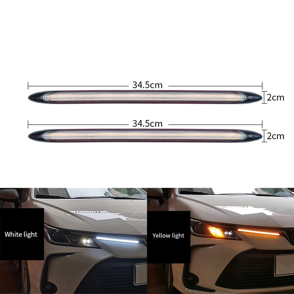 DRL Daytime Running Strip Car Headlight Decoration Turn Signal Light Strip Sequential Yellow Flow White Day Lamp Accessories 12V