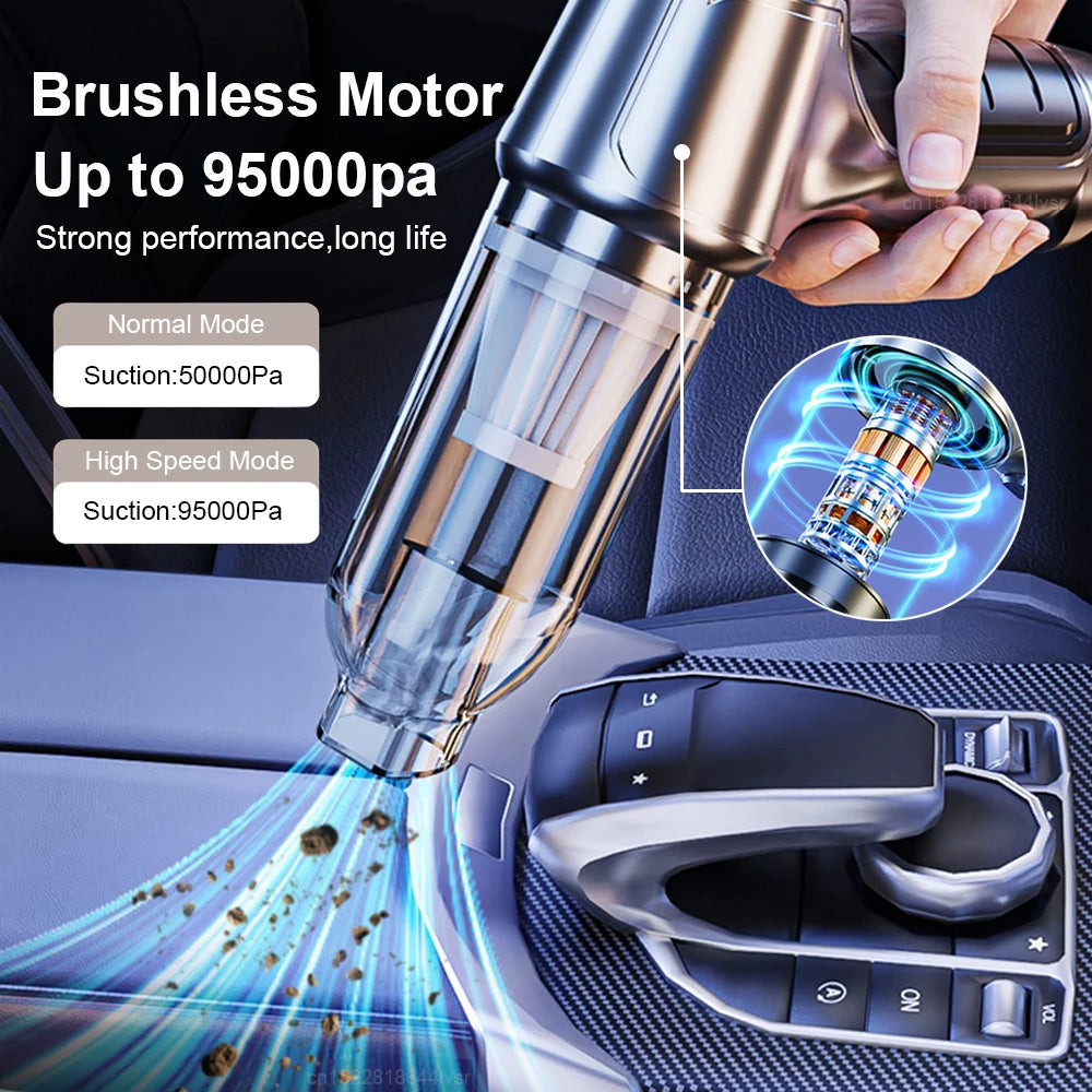 Portable Car Vacuum Cleaner Powerful Wireless Car Vacuum Cleaner 95000PA Strong Suction Handheld Vehicle Vacuum Cleaner for Car