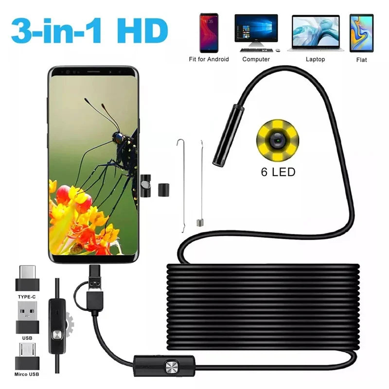5.5MM Android Endoscope Camera 3 IN1 Micro USB Type C Borescope Inspection Camera Waterproof LED For Car HUAWEI XIAOMI PC