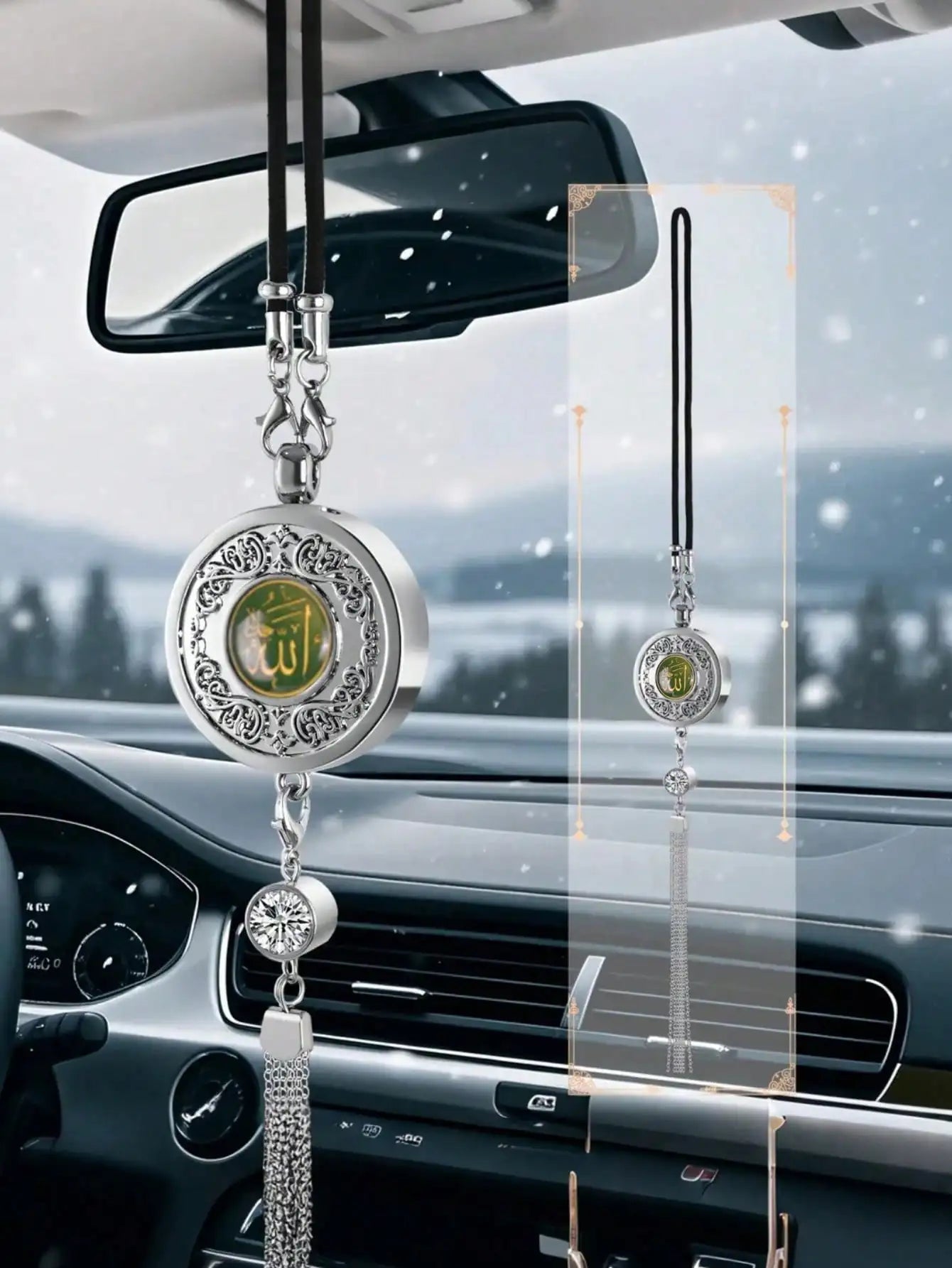 1Pc Rotating Diamond Car Perfume Pendant - Refillable DIY Fragrance Container, Elegant Metal Aromatherapy Pendant
