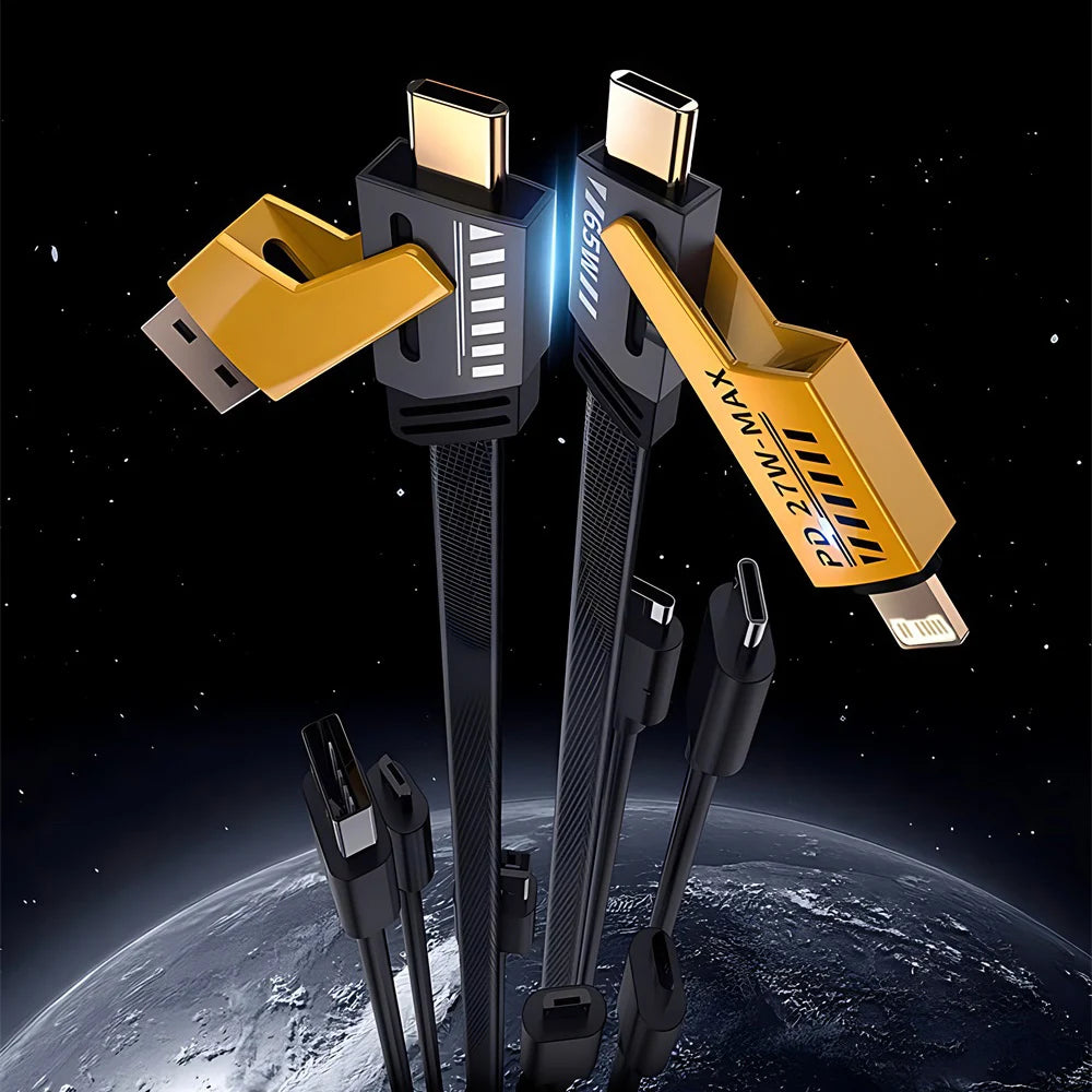 1-2PCS USB Type C Multi Port Quick Charge Wire Line PD 65W/27W 4 in 1 Mecha Fast Charging Data Cable Cord for iPhone 16 Samsung