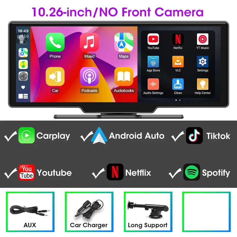Srnubi 10.26" Car Play Screen Android WIFI Car Multimedia Player Wireless Carplay Android Auto Car Screen for YouTube Netflix