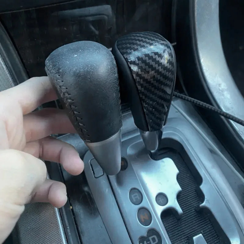 Carbon Fiber Gear Shift Knob Stick Shifter Lever Pen Car Shifter Stick Handle PU Leather Gear Lever Replacement Fit Most Manual