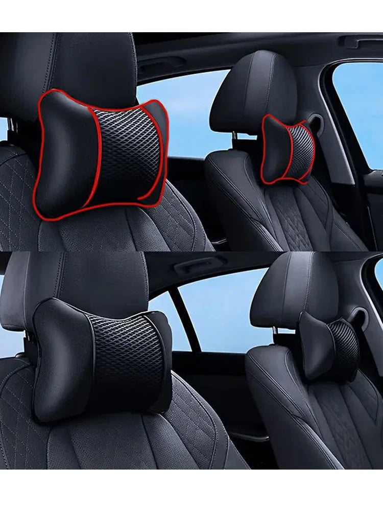 1/2pcs Universal Car Headrest PU Leather Neck Pillow Comfortable Mesh Breathable Seat Rest Cushion Car Neck Pillow