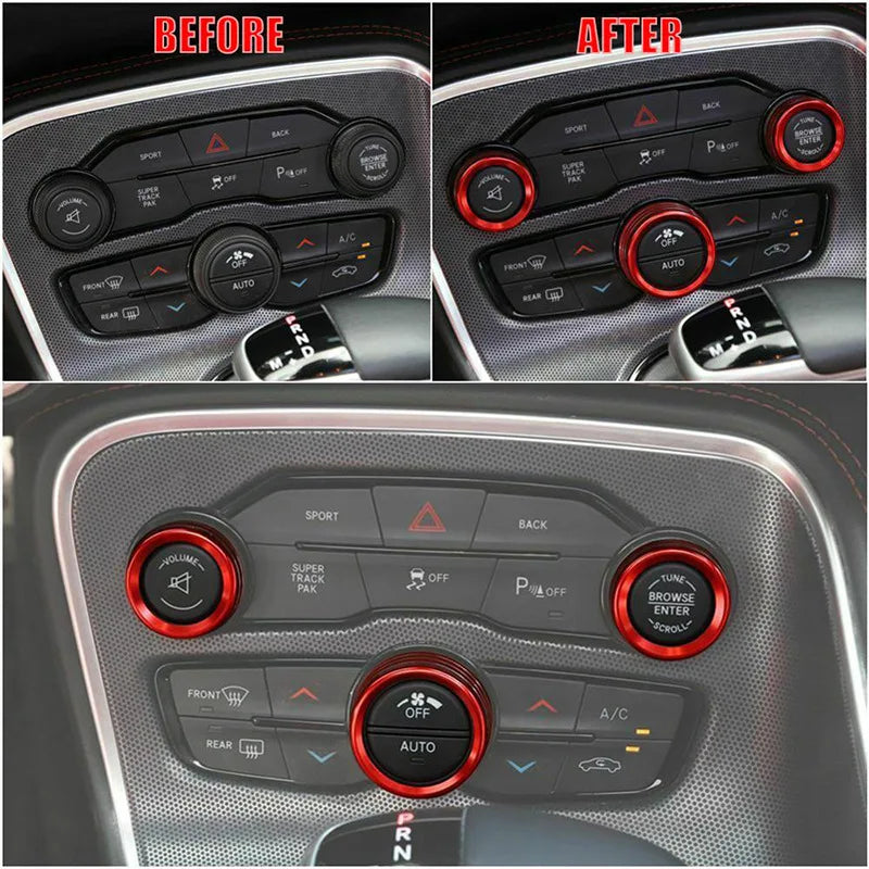 3pcs Car A/C Control Knob Volume Radio Switch Decora Cover For Dodge Challenger Charger RT SXT Scat Pack Hellcat 2015-2020