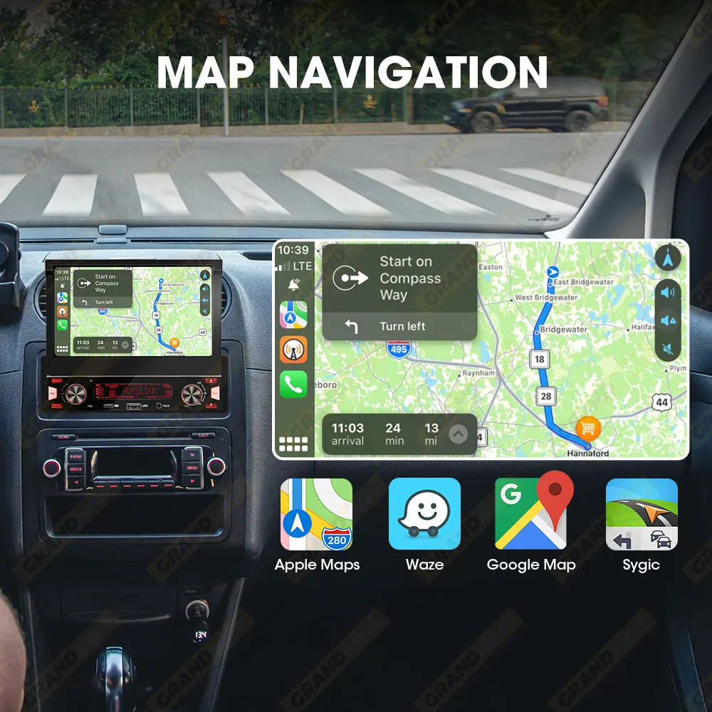 1Din 7'' MP5 Radio Player Automatic Retractable Screen Wireless Carplay Android Auto Multimedia FM AM RDS USB Type-C Car Stereo