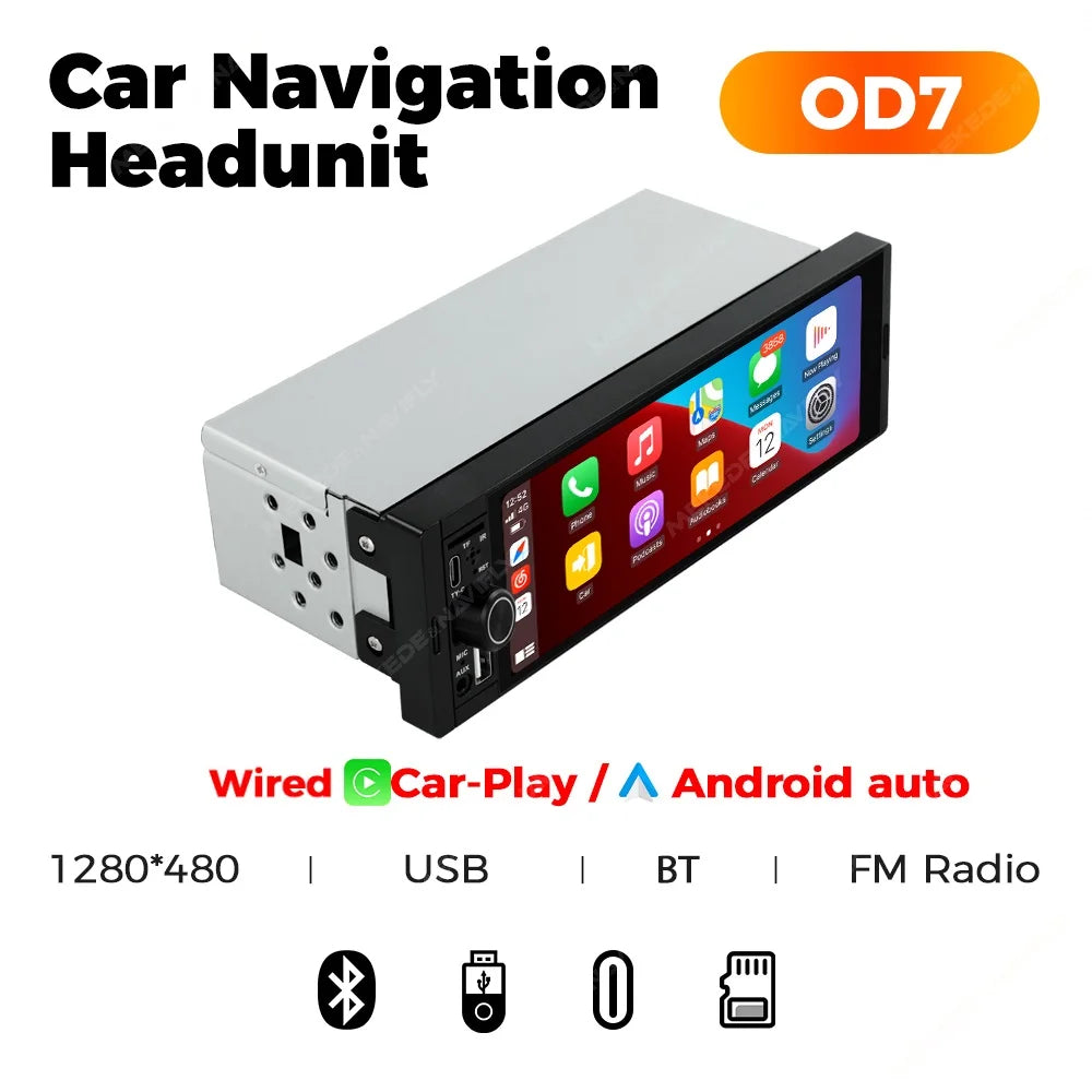1Din Wireless CarPlay Android AUTO HD touch screen Universal 6.86'' Car Radio FM Stereo MP5 multimedia player BT TF port Camera