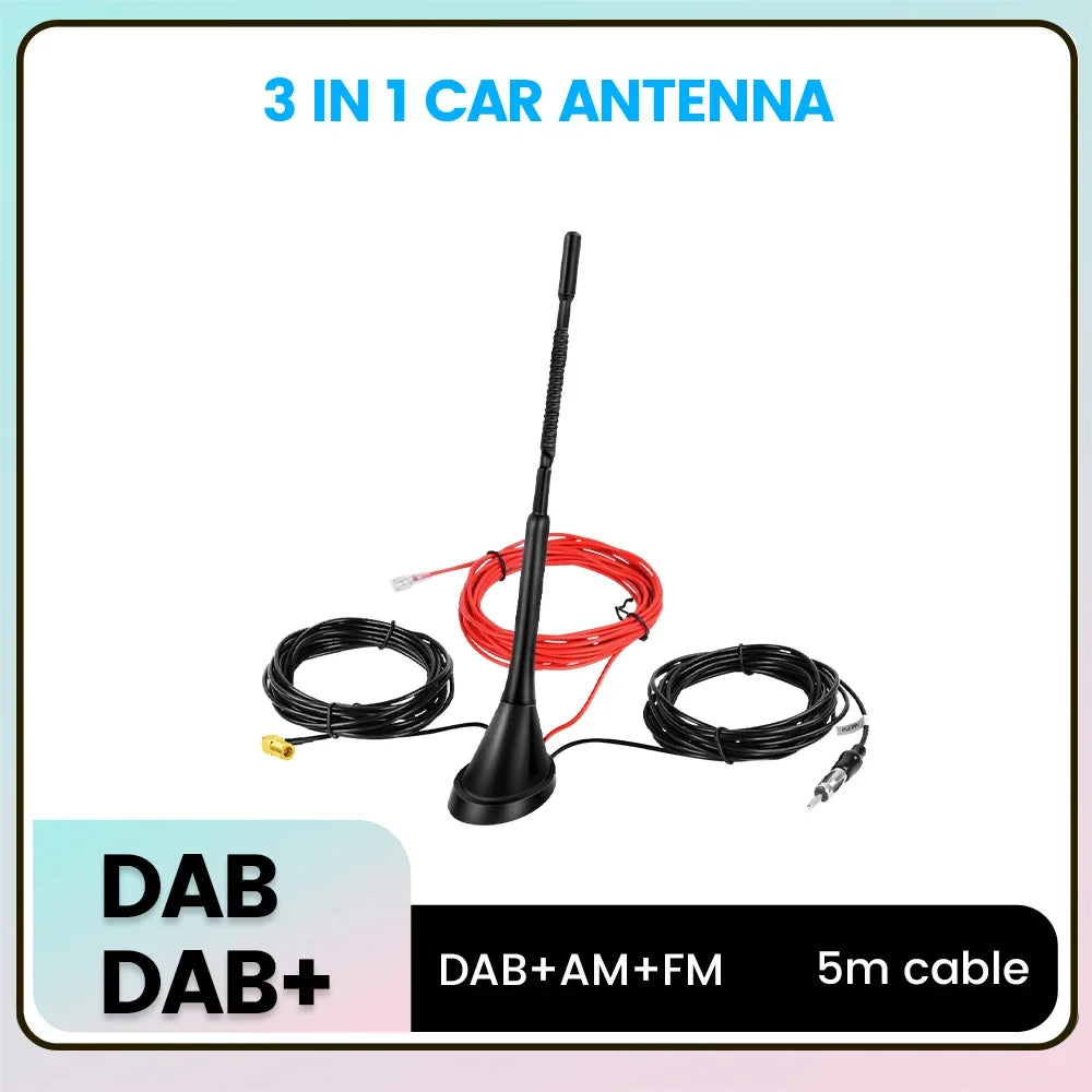 DAB Auto Radio Aerial Amplified Roof Mount Rod Antenna AM/FM Din SMA Male Connector 5m Cable for JVC Kenwood Pioneer Receiver