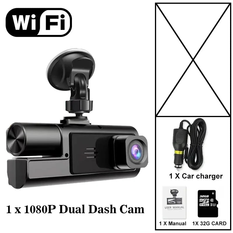 WIFI 3 Camera Car DVR Mini 1080P Inside Vehicle Dash Cam Three Channel DVRs Recorder Video Registrator Mini Dashcam Camcorder