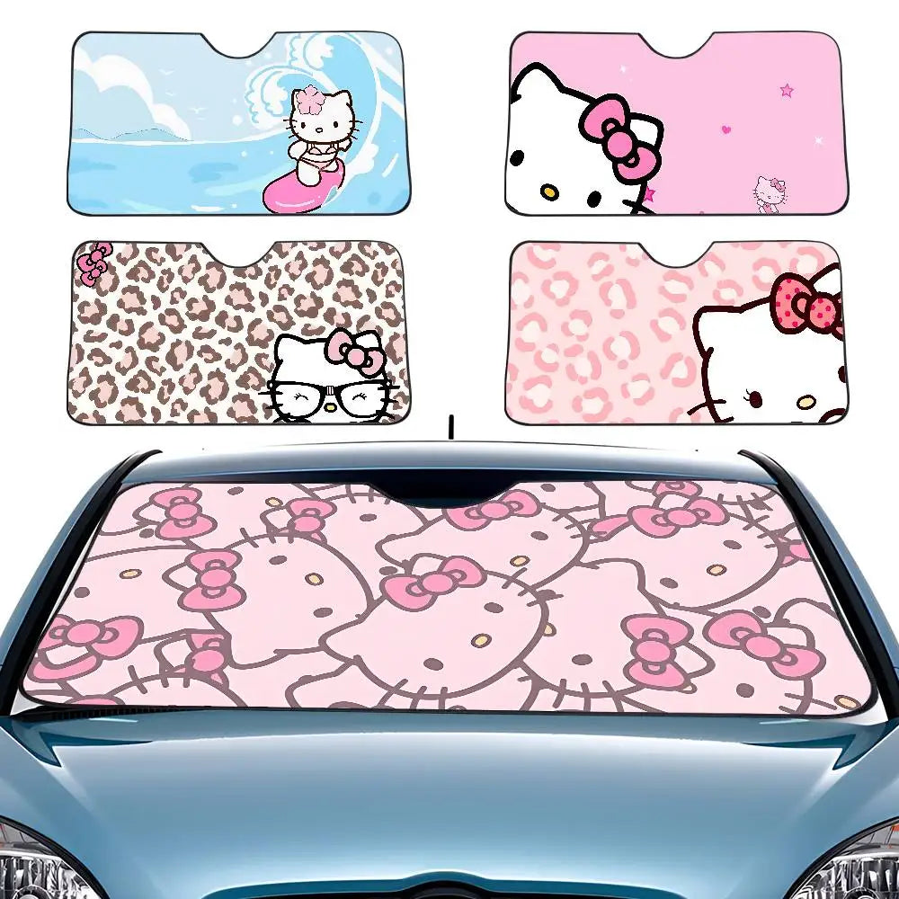 H-Hello Cat K-kitty  Car Sunshade Curtains Windscreen Front Window Visor 70x130cm Sun Visor Solar Protect Plaid Gift Novelty Car