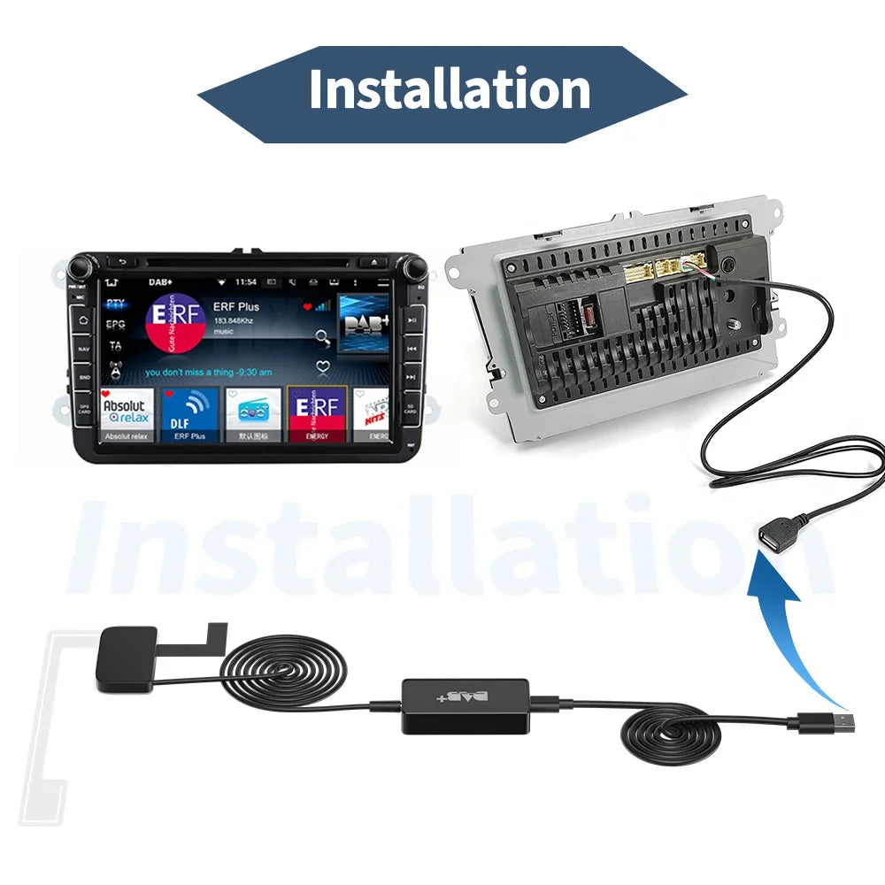 DAB+ Antenna for Android Car Radio With USB Adapter GPS Stereo DAB Receiver Player Automatic Scan Support Channel List LOGO