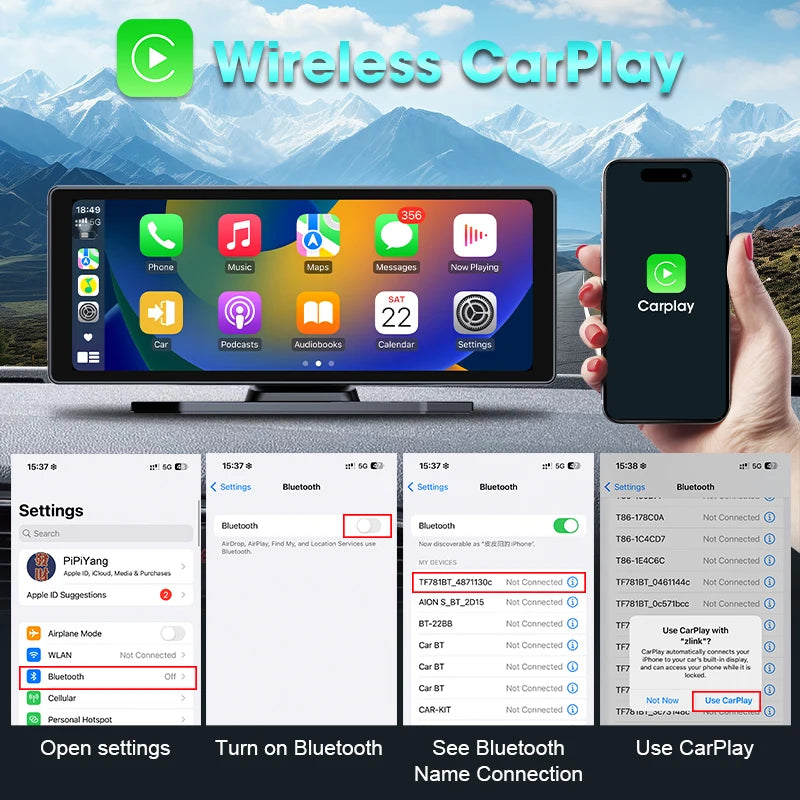 8.1 Inch Carplay & Android Auto 4K 2160P Wifi Dash Cam Rearview Camera Mirror Car DVR GPS Navigation Dual Lens Video Recorder