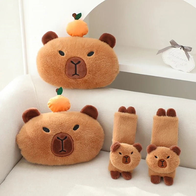 1PCar Headrest Neck Pillow Capybara Plush Shoulder Protection Cute Tissue Box Kawaii Car Decoration Of Car Supplies Plushie Gift