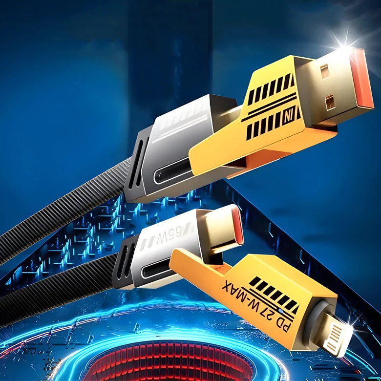 1-2PCS USB Type C Multi Port Quick Charge Wire Line PD 65W/27W 4 in 1 Mecha Fast Charging Data Cable Cord for iPhone 16 Samsung