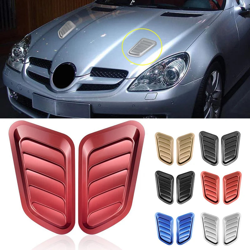 2Pcs Universal Carbon Fiber Car Hood Decoration Personality Shark Gills Simulation Air Outlet Design Durable Pasted Leaf Board