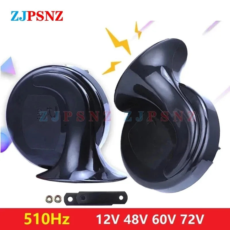 12V 24V 48V 60V 72V Car Snail Horn Electric Horn Motorcycles Scooter Truck e-Bike Snail Horn 410Hz 510Hz Super Sound Waterproof