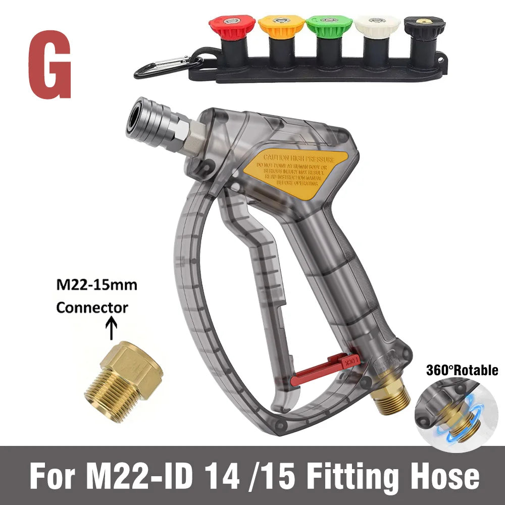 Simple transparent gray high-pressure cleaning machine car wash water gun yellow red color 360° anti-winding design with 5nozzle