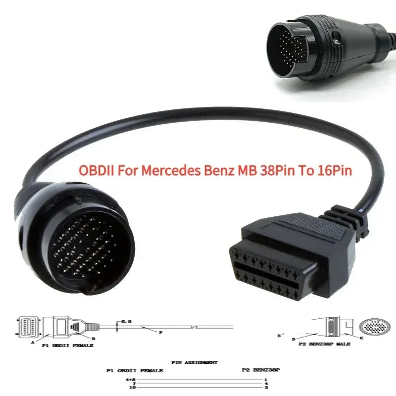 2024 For Mercedes 38Pin to 16Pin Female Connector OBD OBD2 OBDII Diagnosis Connector Extension Cable adapter for Ben z