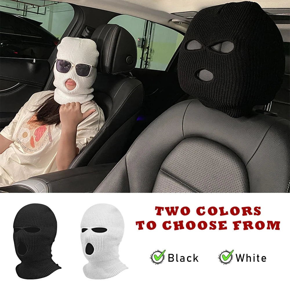 Universal Car Headrest Cover Funny Car Seat Face Mask Ski Mask Wrap Protection Vehicle Front Head Rest Protectors Accessories