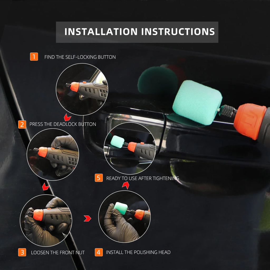 SPTA 12V Cordless Rotary Mini Car Polisher ,Car Electric Drill, 5,000-25,000 RPM Small Buffer Polisher Polishing Foam Pad Set