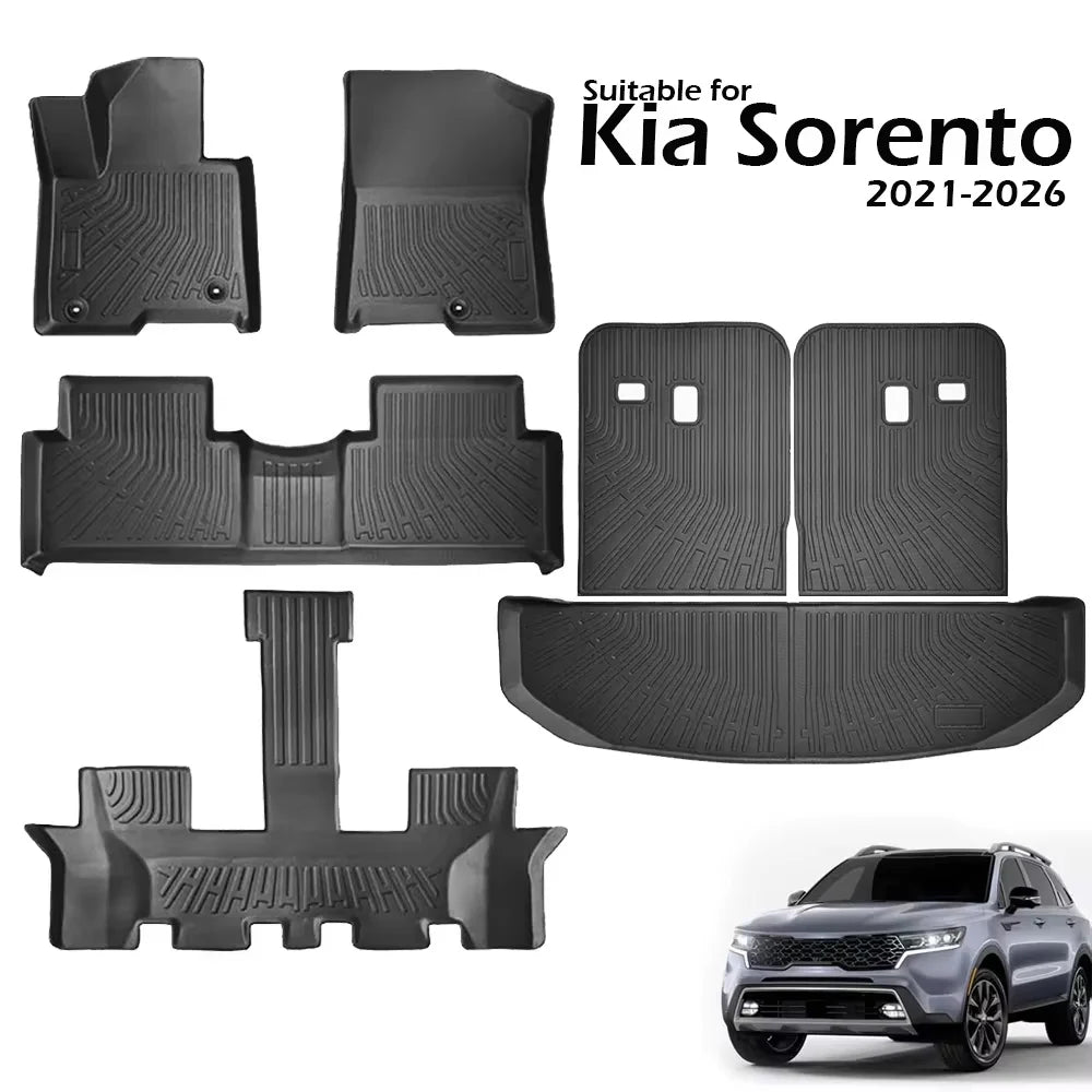 All Weather Floor Mats Cargo Liner for 2021 - 2025 2026 Kia Sorento Hybrid TPE Car Trunk Mat with Backrest Pad PHEV & HEV