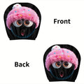 Winter limited edition surprise expression Pink plush hat General Motors headrest cover 2pcs, New Year gift, cute cartoon style