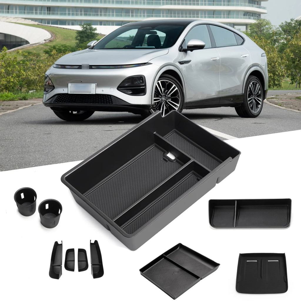 for Xpeng G6 2023 2024 Car Central Storage Box Cup Holder Dashboard Tray Interior Accessories Organizer Tidying Black