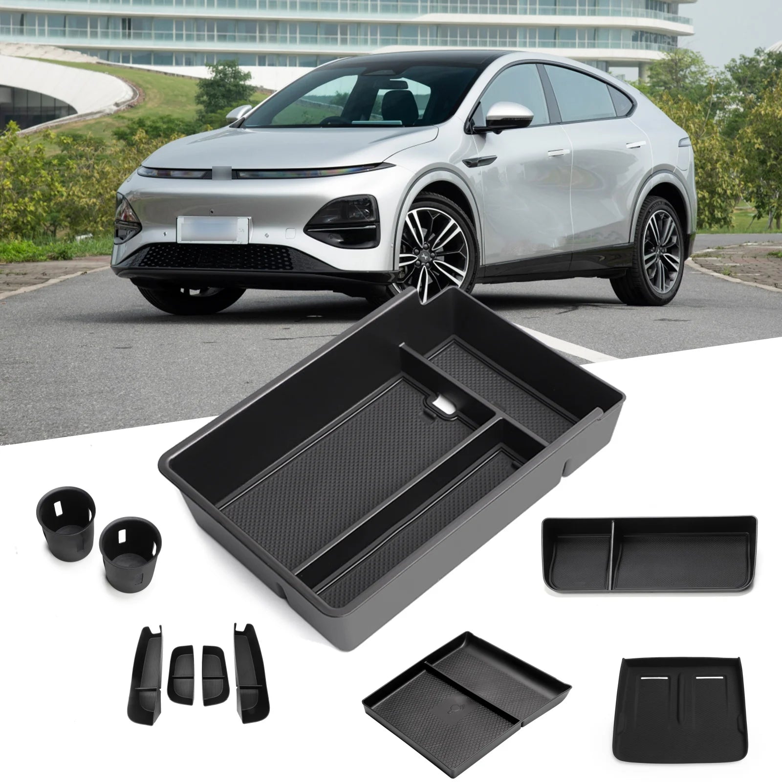 for Xpeng G6 2023 2024 Car Central Storage Box Cup Holder Dashboard Tray Interior Accessories Organizer Tidying Black