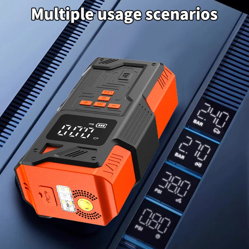 JKUOO Portable Car Jump Starter with Air Compressor -Outdoor Emergency Power for Lead-Acid Batteries, Tire Inflation &Monitoring