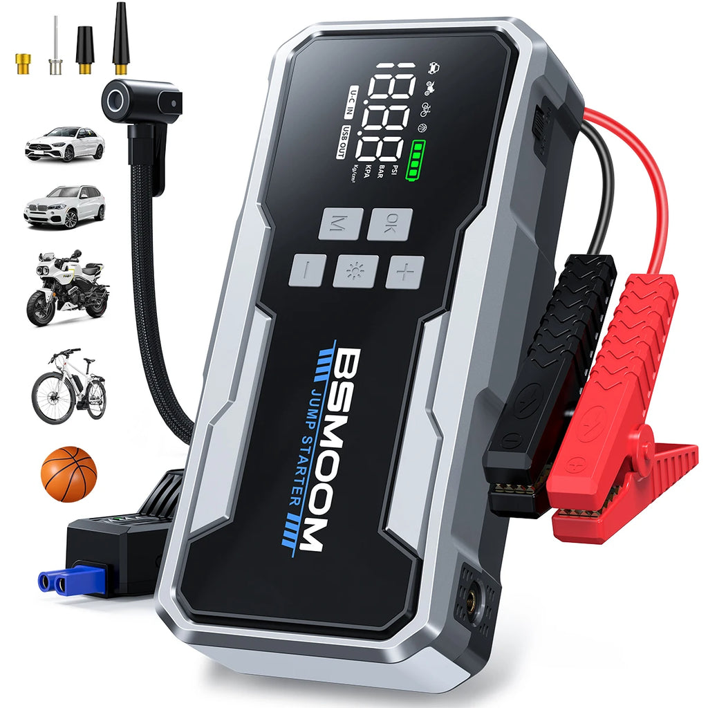 Car Jump Starter Pump Air Compressor Starting Device Booster 59.2Wh Power Bank 12V Digital Tire Inflator 150PSI
