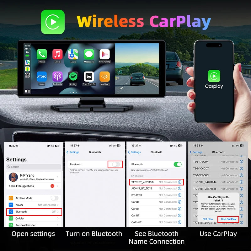 Develuck 10.26" Rotating Carplay Screen 4K Car DVR Rearview Camera Android auto Dash Cam Video Recorder GPS Navigation Dashboard