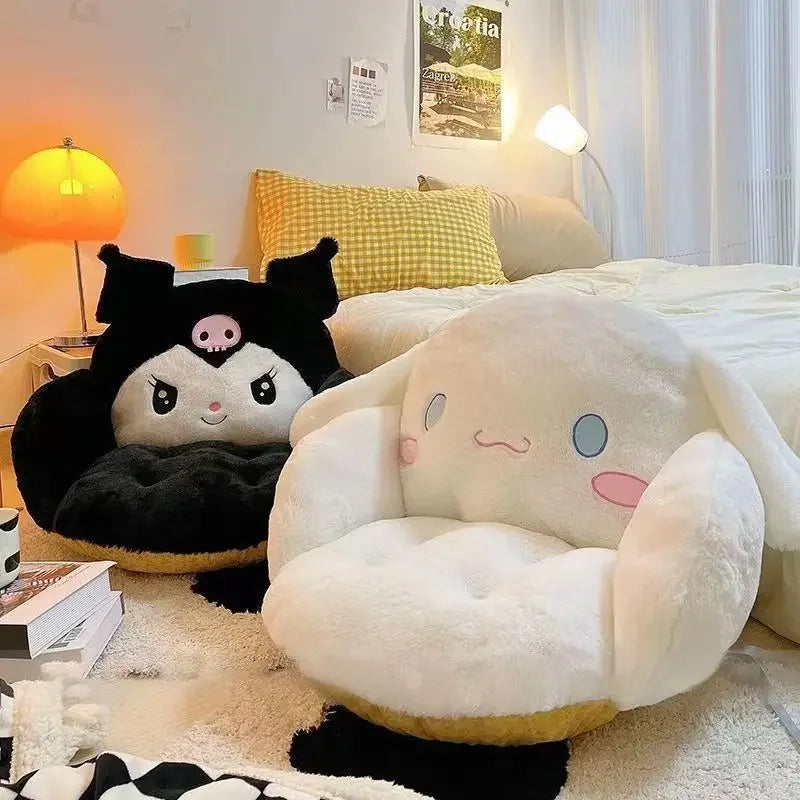 Kawaii Cinnamoroll Big Size Cute Plush Half Surrounded Black Kuromi Cushion Backrest Dormitory Office Non-Slip Chair Cushion