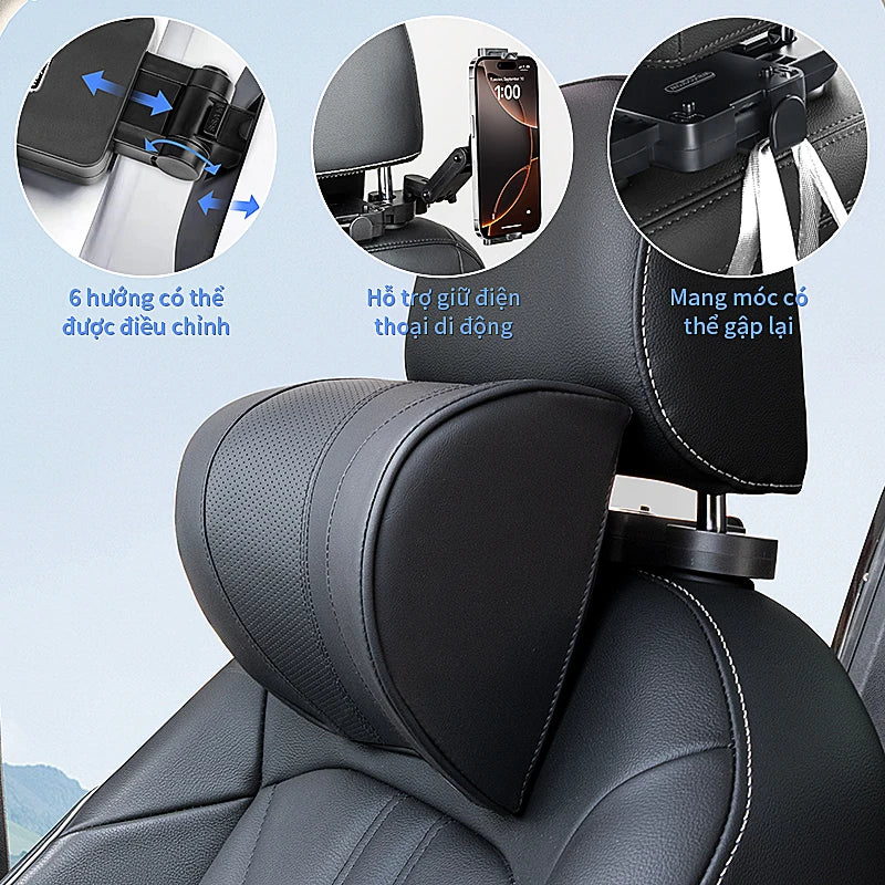 Leather Car Seat Headrest Cushion Multi-Function Memory Foam Car Neck Pillow Adjustable Car Headrest Pillow Auto Accessories