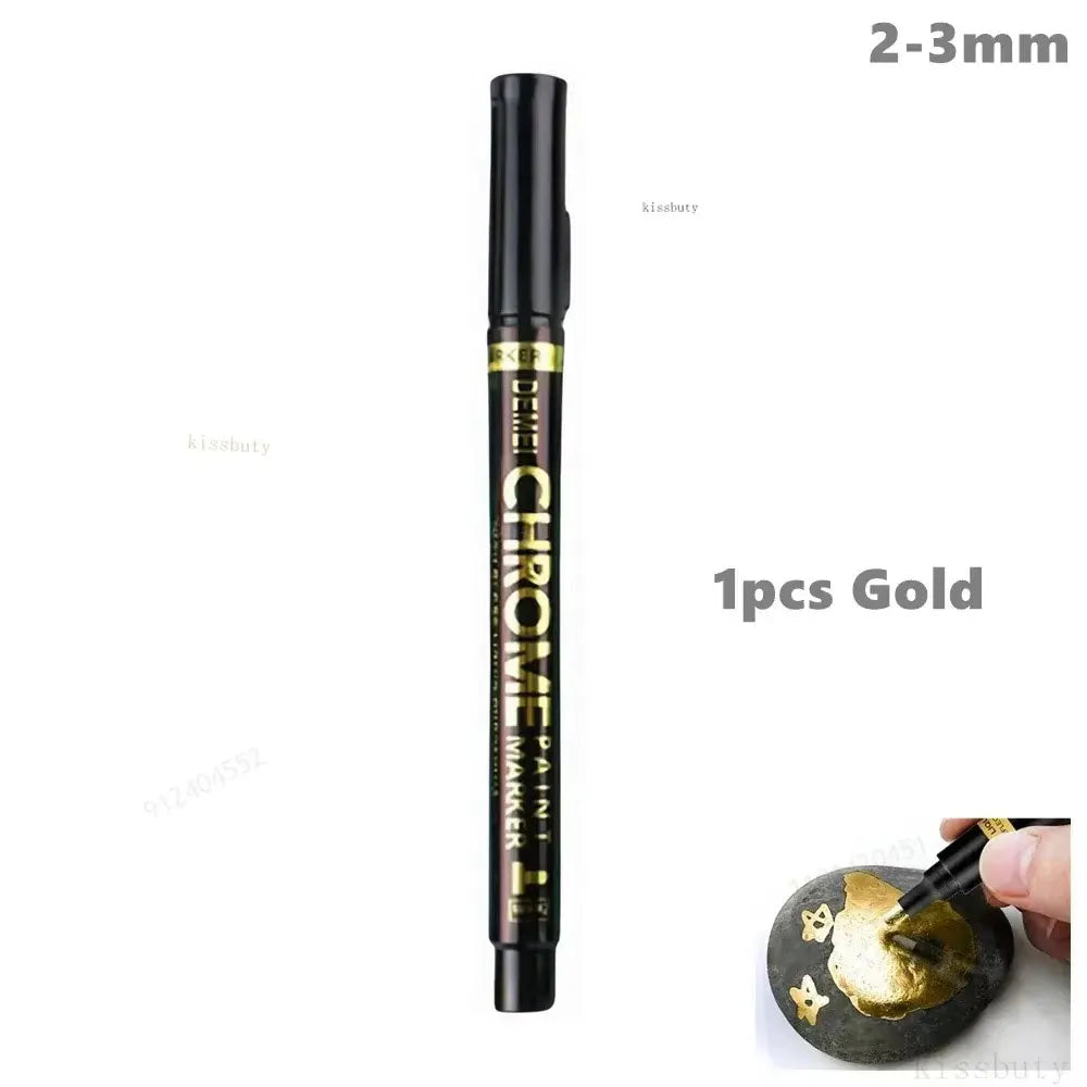 1-5Pcs Chrome Paint Marker Reflective Fluid Mirror Paint Pen 2mm Silvery Ink For DIY Car Styling Model Metal Wood Plastic Stone
