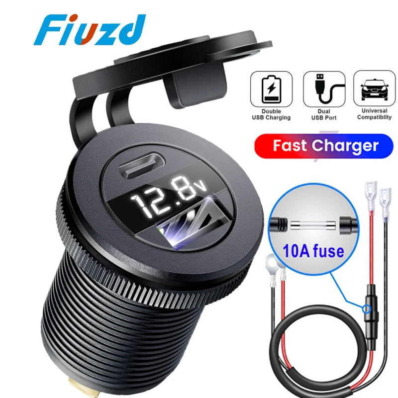 12v automotive usb socket USB C Car Charger Socket 12V/24V 3USB Socket PD3.0 and QC3.0 Car USB Port