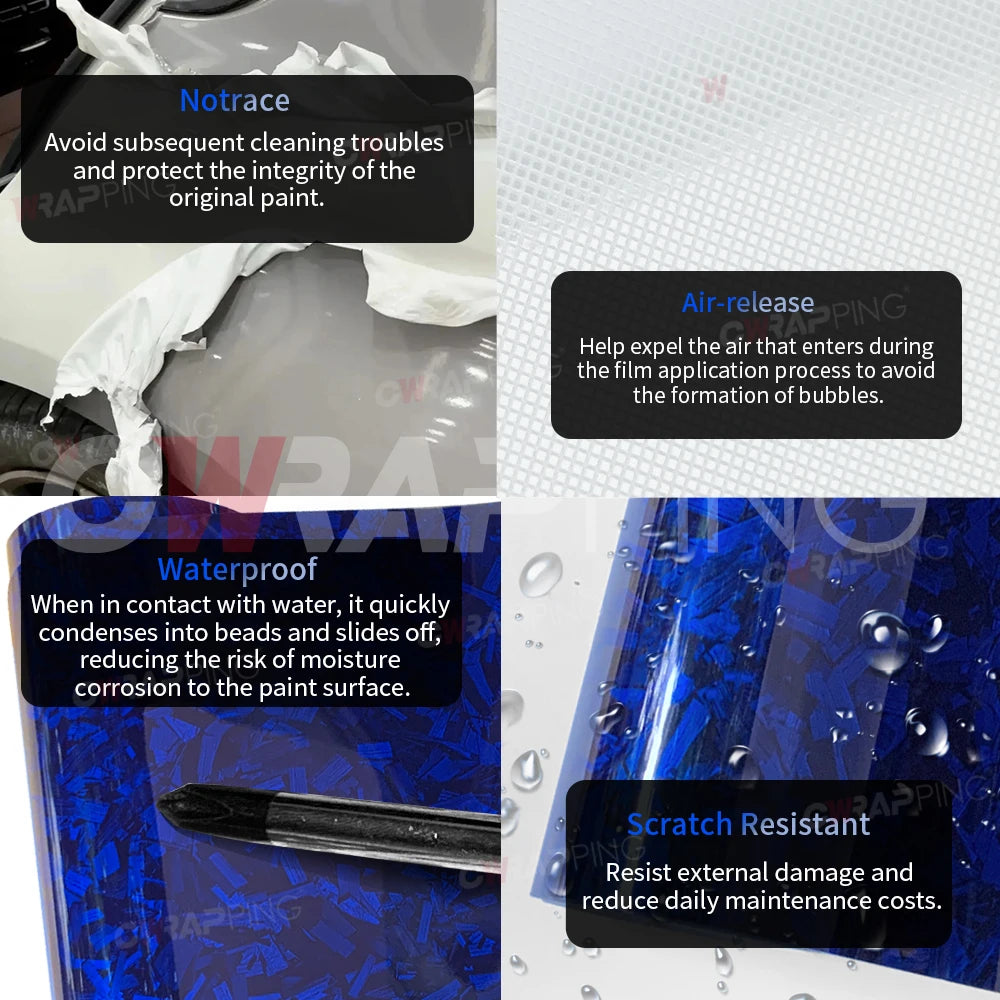 High Glossy Blue Forged Carbon Fiber Vinyl Wrap Waterproof Laser Film on the Hood DIY Car Adhesive Vinyl for Motorcycle Stickers