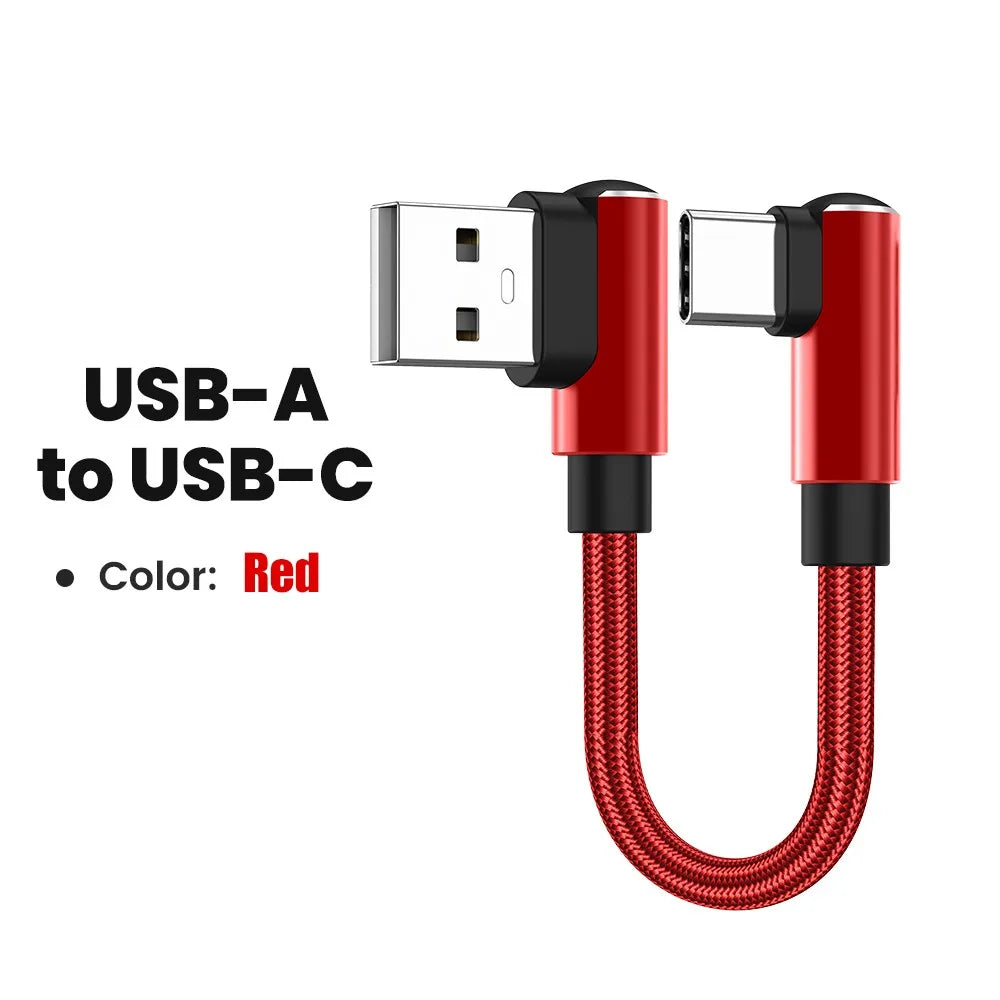 0.25m/0.5m Short Data Cable 90 Degree Elbow USB A/USB C To Type C Fast Charging Cable For Iphone 15 16 Xiaomi Samsung Huawei