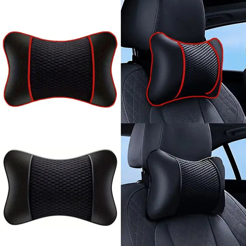 1/2pcs Universal Car Headrest PU Leather Neck Pillow Comfortable Mesh Breathable Seat Rest Cushion Car Neck Pillow